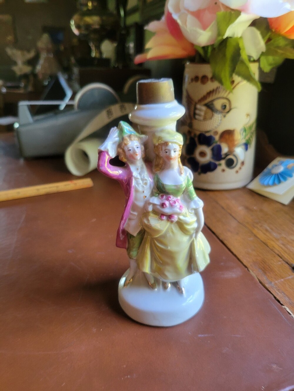 Vtg Porcelain Boudoir Lamp Base Colonial Courting Couple Figurine #12400 MCM - Picture 1 of 11